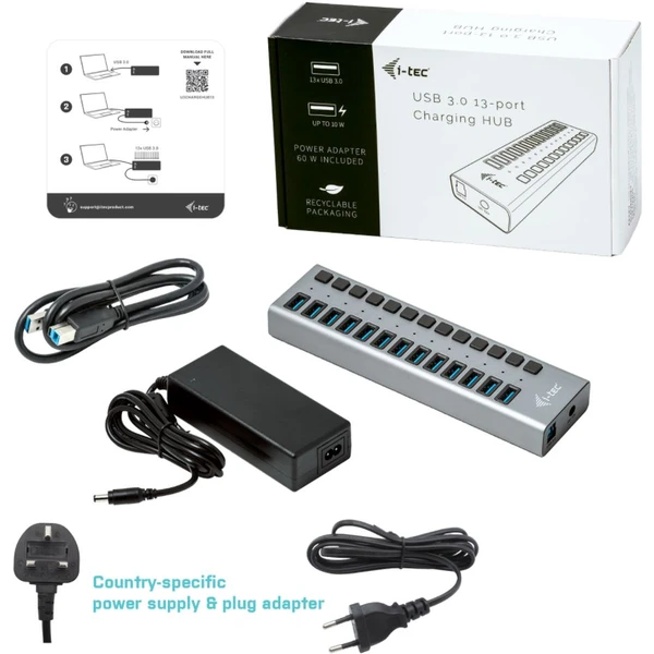 i-tec USB 3.0 Charging HUB 13 Port + Power Adapter 60 W - USB huby - Obrázok B29B000501