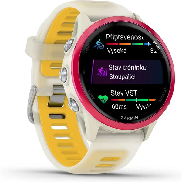 Garmin Forerunner 570 42 mm ružová hliníková luneta s bielo-žltým polopriehľadným remienkom - Inteligentné hodinky - Obrázok B3HF000P01