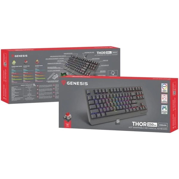 Genesis THOR 230 TKL RGB bezdrôtová mechanická klávesnica čierna Outemu Red - Klávesnice - Obrázok B4I5000O01