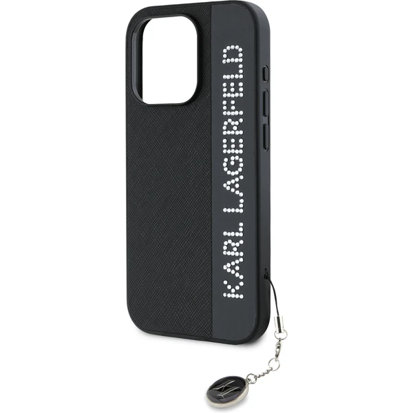 Karl Lagerfeld PU Saffiano Rhinestone Charm zadný kryt iPhone 15 Pre čierny - Puzdra - Obrázok B4N5000J01
