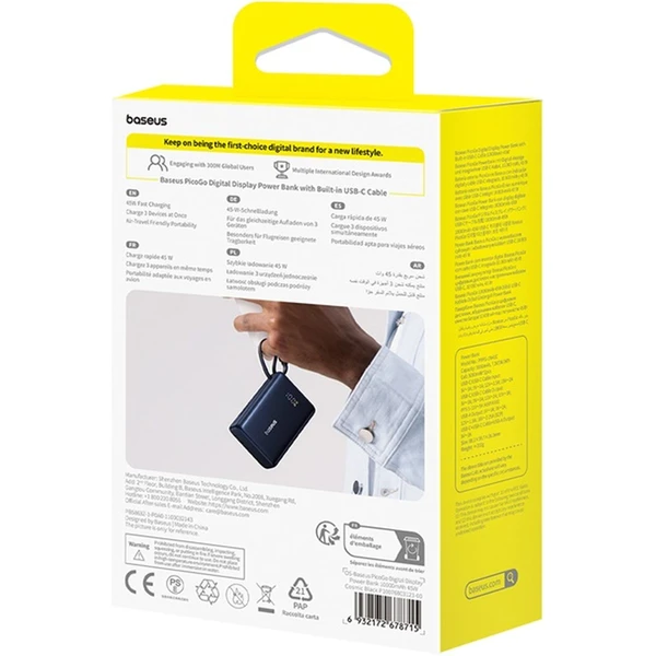 Powerbanka Baseus PicoGo 10000mAh 45W s digitálnym displejom a káblom USB-C čierna - Powerbanky - Obrázok B5AE000N01