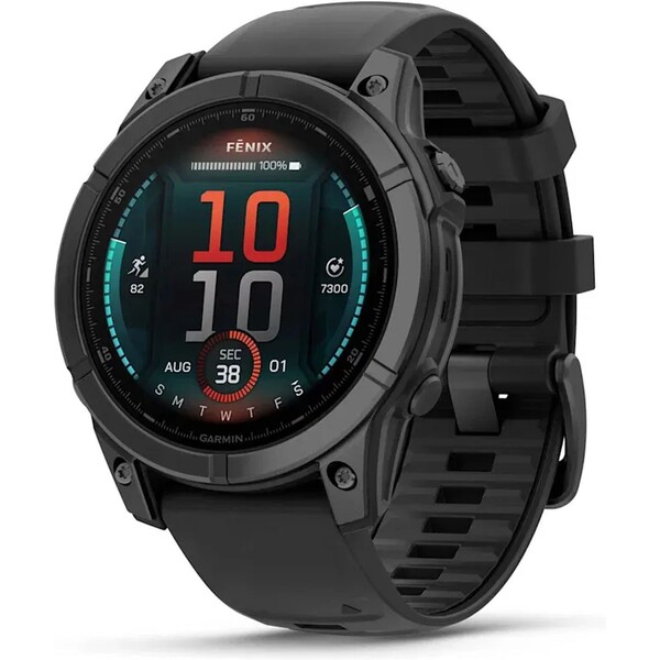 E-shop Garmin Fenix ??E 47 mm sivá oceľ/čierny silikónový remienok