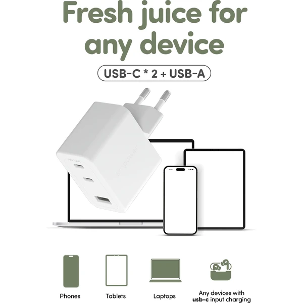 PanzerGlass® empower nabíjačka Turbo GaN (70 W) 2x USB-C + 1x USB-A, biela - Nabíjačky - Obrázok B63J000K01