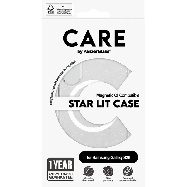 PanzerGlass® CARE kryt Samsung Galaxy S25 Star Lit trblietavý/biely QI - Puzdra - Obrázok B6FC000J01