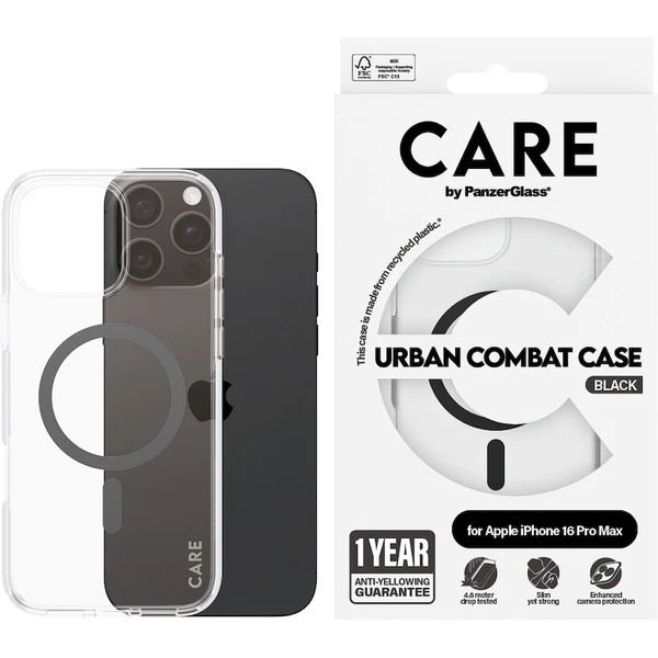 PanzerGlass® CARE kryt Apple iPhone 16 Pro Max MagSafe Urban Combat číry/čierny - Puzdra - Obrázok B708000P01