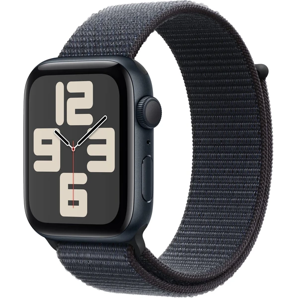 Apple Watch SE (2024) 44mm Temne atramentový hliník s atramentovo fialovým prevliekacím remienkom - Inteligentné hodinky - Hlavný obrázok