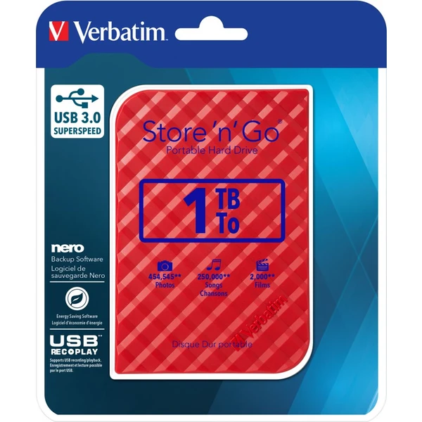 VERBATIM Store 'n' Go 1TB HDD USB 3.0 červený - Pevné disky - Obrázok B824200301