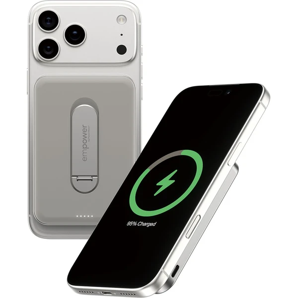 PanzerGlass® empower bezdrôtová Qi2 powerbanka 5000 mAh, MagSafe, otočný stojan, sivá - Powerbanky - Obrázok B83J000K01