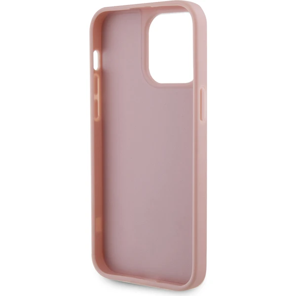 Guess Rhinestones Trojuholníkový kovový kryt loga pre iPhone 15 Pro Max ružový - Puzdra - Obrázok B892000N01