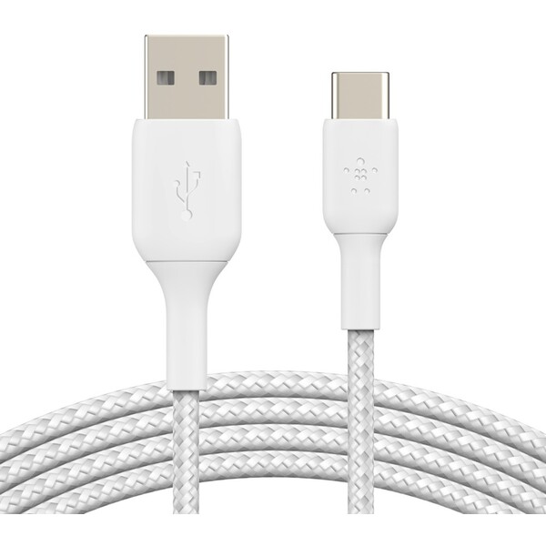 Belkin BOOST Charge Braided USB-C/USB-A odolný kábel, 2m, biely