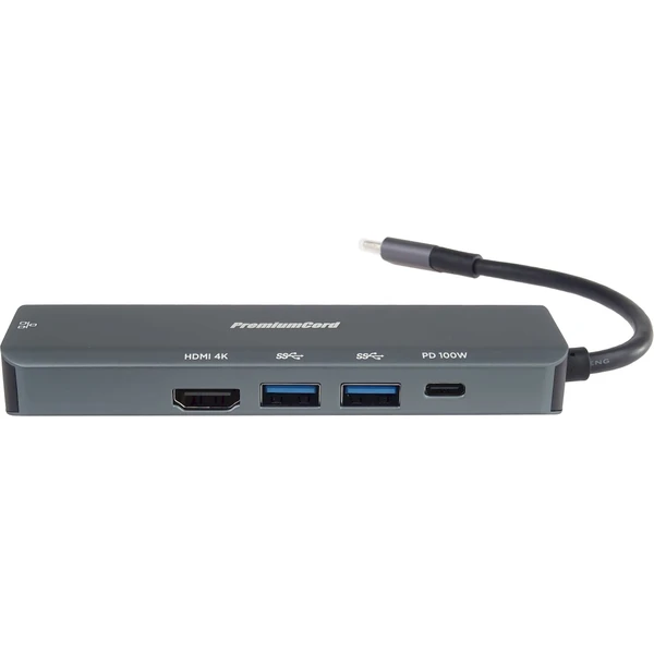 PremiumCord USB-C na HDMI + 2x USB3.2 + PD 100W + RJ45 10/100/1000Mbps adaptér - Dokovacie stanice - Obrázok B8LF000K01