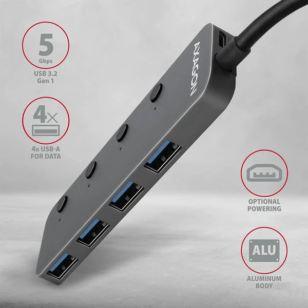 AXAGON SUPERSPEED USB-A SWITCH HUB - USB huby - Obrázok B97HF00101
