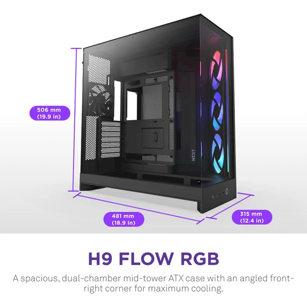 NZXT H9 Flow RGB čierna - Počítačové skrine - Obrázok BA7K000K01