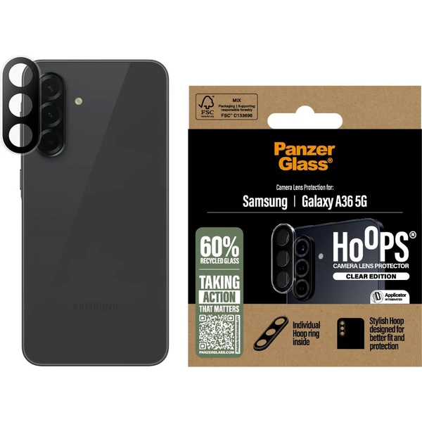 PanzerGlass® Hoops® Samsung Galaxy A36 5G číre ochranné krúžky pre šošovky fotoaparátu - Ochranné fólie a sklo - Obrázok BAUC000K01