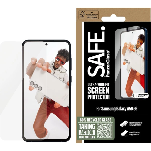 PanzerGlass® SAFE Ultra-Wide Fit sklo Samsung Galaxy A56 5G s inštalačným rámčekom - Ochranné fólie a sklo - Obrázok BBUC000K01