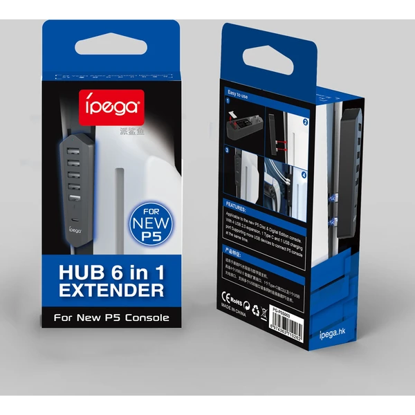 iPega P5S003 USB/USB-C HUB pre PS5 Slim/PS5 Pro čierny - USB huby - Obrázok BCX3000P01
