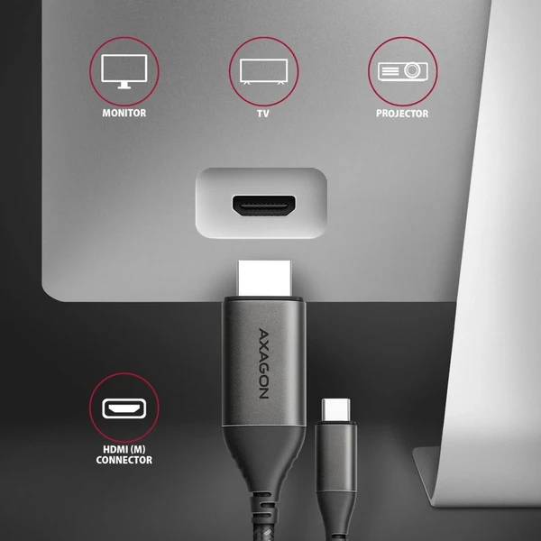 AXAGON USB-C/HDMI 2.0 kábel 4K 1,8m čierny - Káble a redukcie - Obrázok BEX3000L01