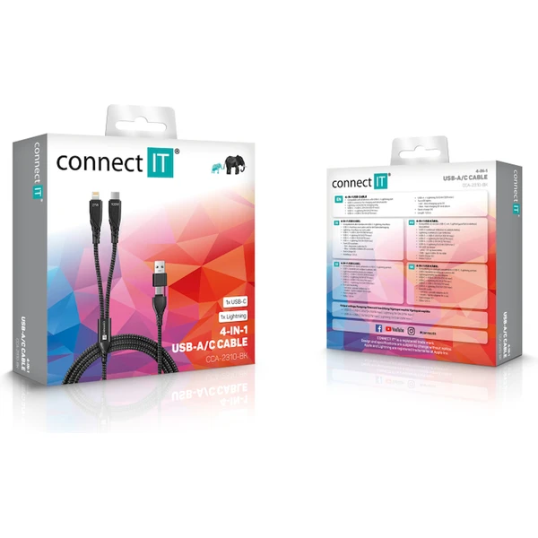 CONNECT IT Wirez 4v1 napájací kábel 100W 1,25m čierny - Káble a redukcie - Obrázok BFTG000K01