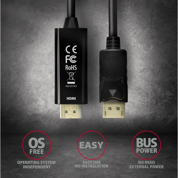 AXAGON DisplayPort 1.2/HDMI 1.4 kábel 4K 1,8m čierny - Káble a redukcie - Obrázok BGD0700301