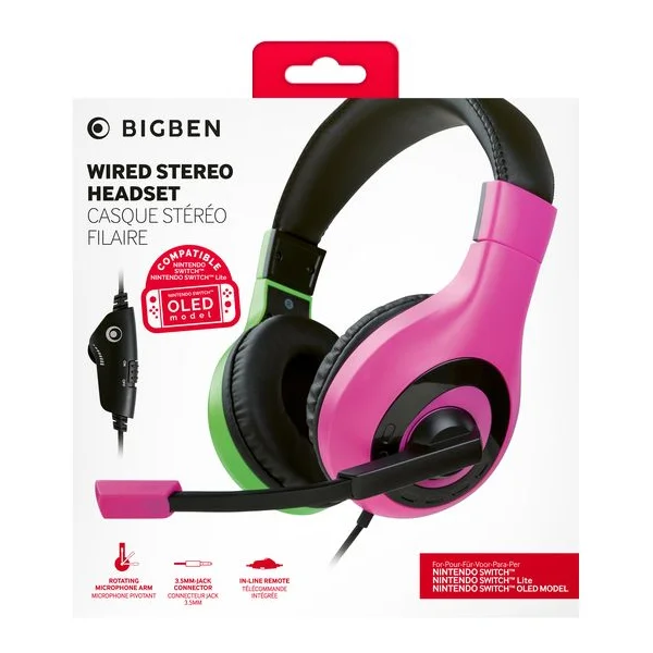 Headset Bigben Wired Stereo Pink + Green (Switch) - Slúchadlá - Obrázok BGQMF00101