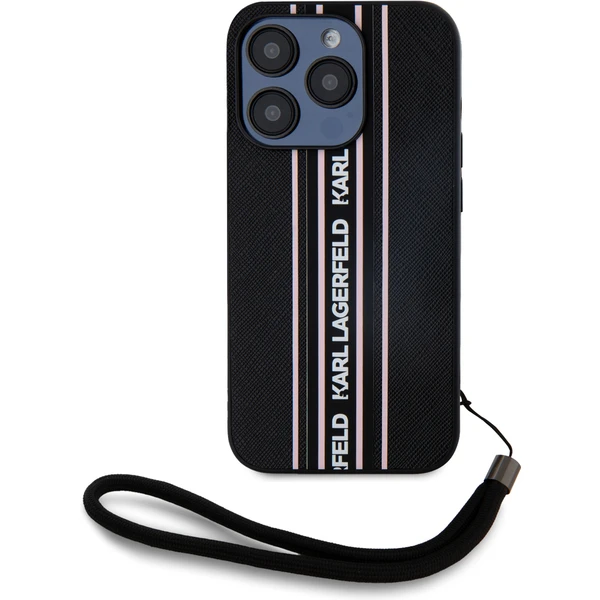 Karl Lagerfeld PU Saffiano Athleisure Stripe and Strap zadný kryt iPhone 15 Pro Max ružový - Puzdra - Hlavný obrázok