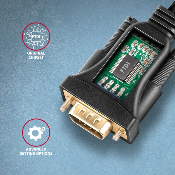 AXAGON USB-A/COM(DE-9) redukcia 1,5m čierna - Káble a redukcie - Obrázok BHS6000701