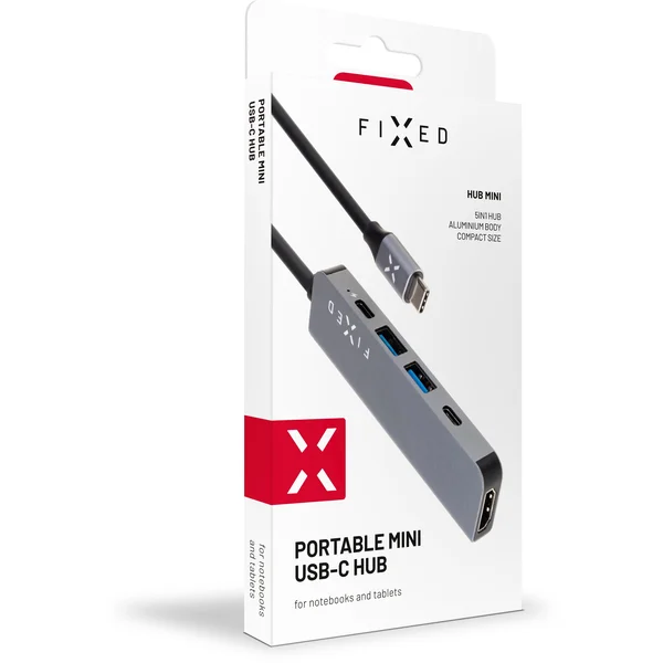 FIXED USB-C HUB Mini 5-portový pre notebooky a tablety sivý - USB huby - Obrázok BJWRF00101