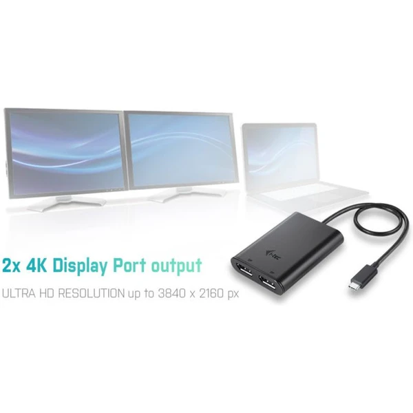 i-tec USB-C/2x DisplayPort redukcia 4K čierna - Káble a redukcie - Obrázok BMTN200401