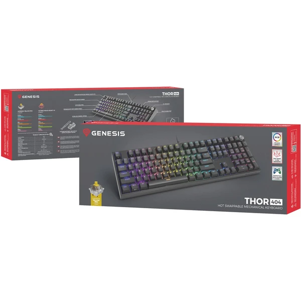 Genesis Thor 404 herná klávesnica Gateron Yellow Pro US čierna - Klávesnice - Obrázok BNBE000K01