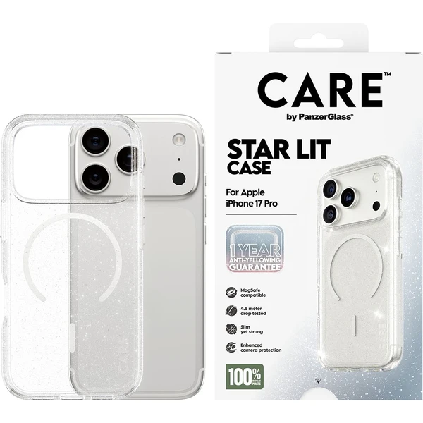 PanzerGlass® CARE Star Lit kryt s MagSafe Apple iPhone 17 Pro  trblietavý/biely - Puzdra - Obrázok BQDH000K01