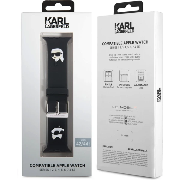 Karl Lagerfeld Karl a Choupette Head NFT remienok Apple Watch 42/44/45/46/49 čierny - Remienky - Obrázok BUBR100501