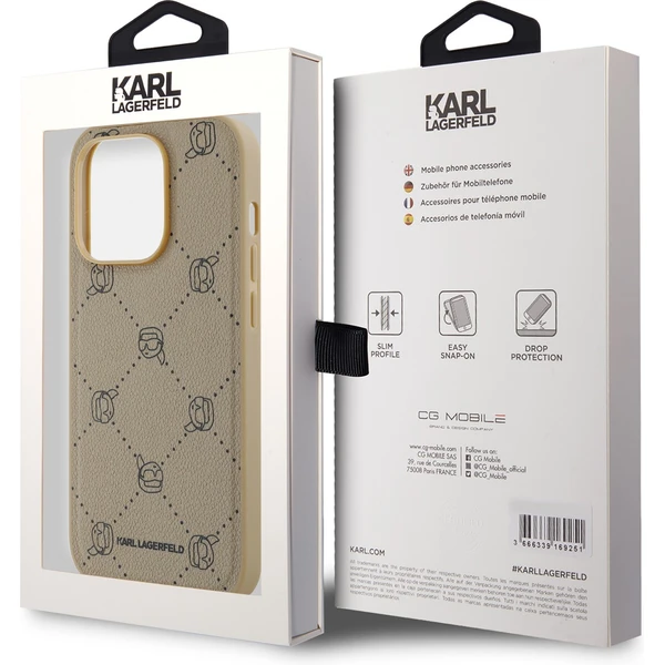 Karl Lagerfeld PU Karl Heads Pattern Magsafe zadný kryt iPhone 14 Pro Max béžový - Puzdra - Obrázok BVO5000J01