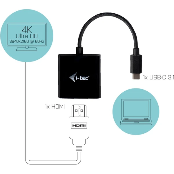 i-tec USB-C/HDMI redukcia 4K 0,15 m čierna - Káble a redukcie - Obrázok C0DA000501