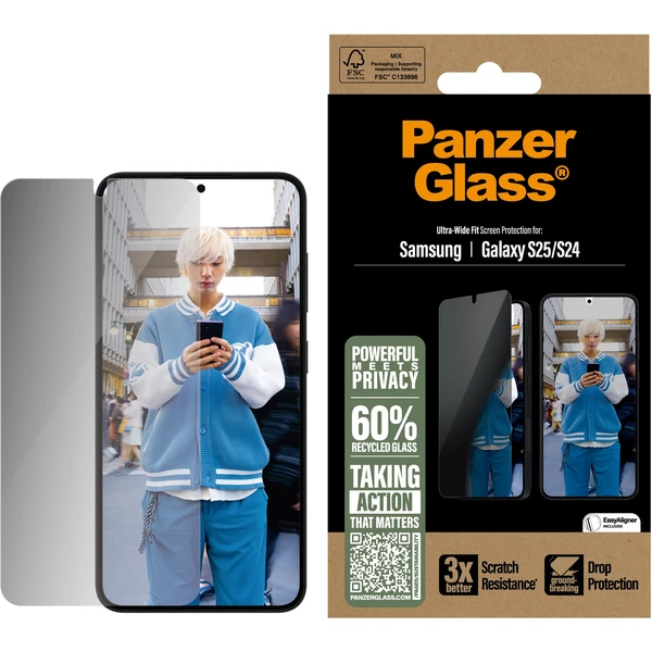 PanzerGlass® Privacy sklo Samsung Galaxy S25/S24 s inštalačným rámčekom - Ochranné fólie a sklo - Obrázok C0FC000J01