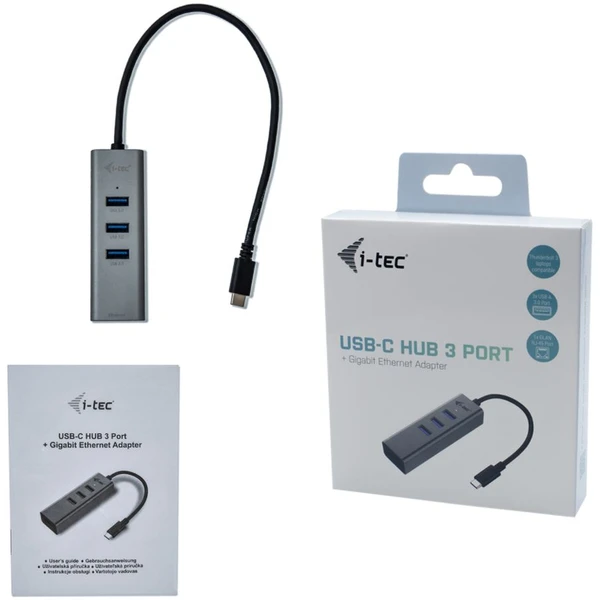 i-tec USB-C Metal 3-portový HUB s Gigabit Ethernet adaptérom - USB huby - Obrázok C1HA000501
