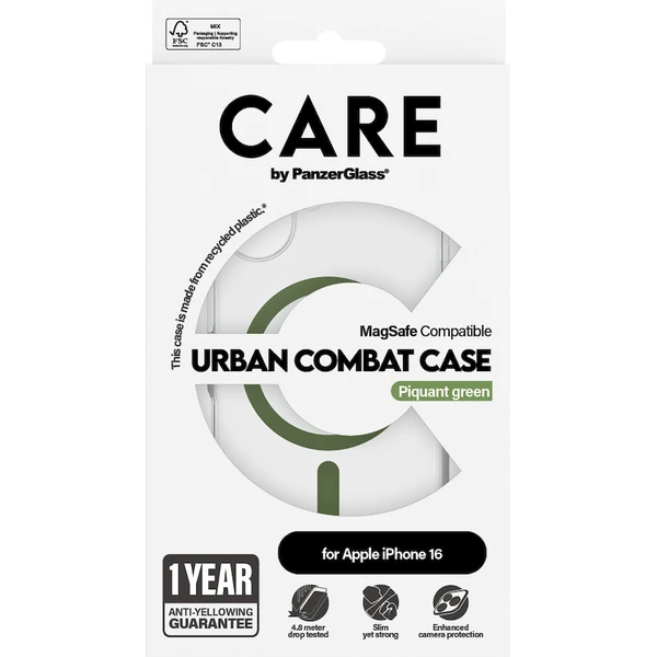 PanzerGlass® CARE kryt Apple iPhone 16 MagSafe Urban Combat číry/zelený - Puzdra - Obrázok C208000P01