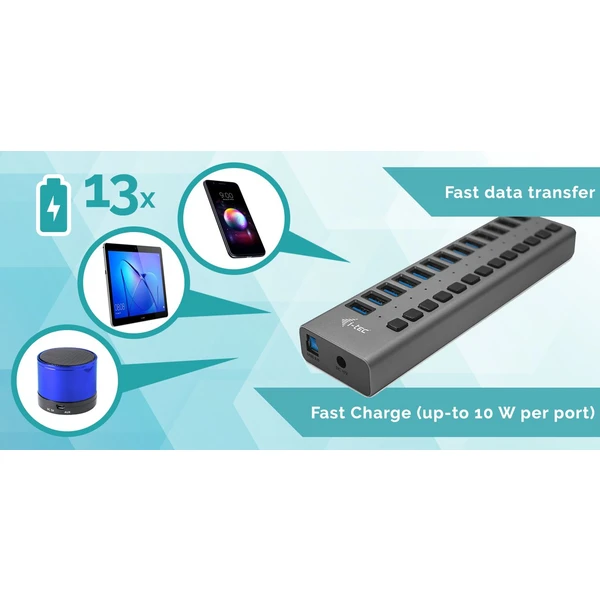 i-tec USB 3.0 Charging HUB 13 Port + Power Adapter 60 W - USB huby - Obrázok C29B000501