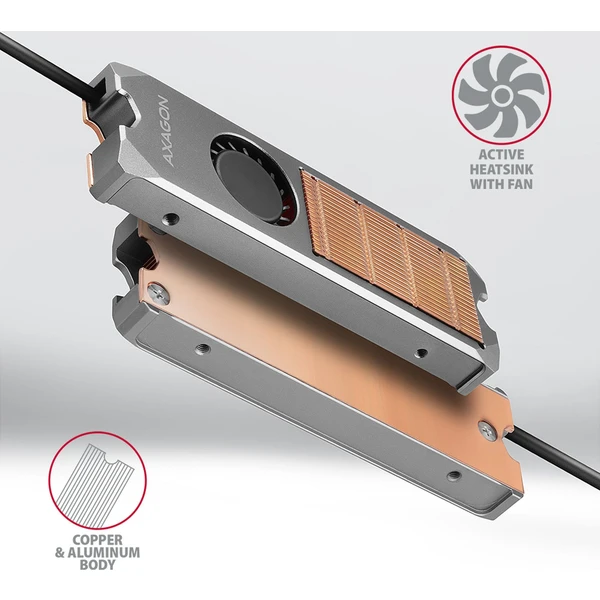 AXAGON CLR-M2FAN medený chladič s ventilátorom pre obojstranné M.2 SSD - Chladiče - Obrázok C4J0000P01