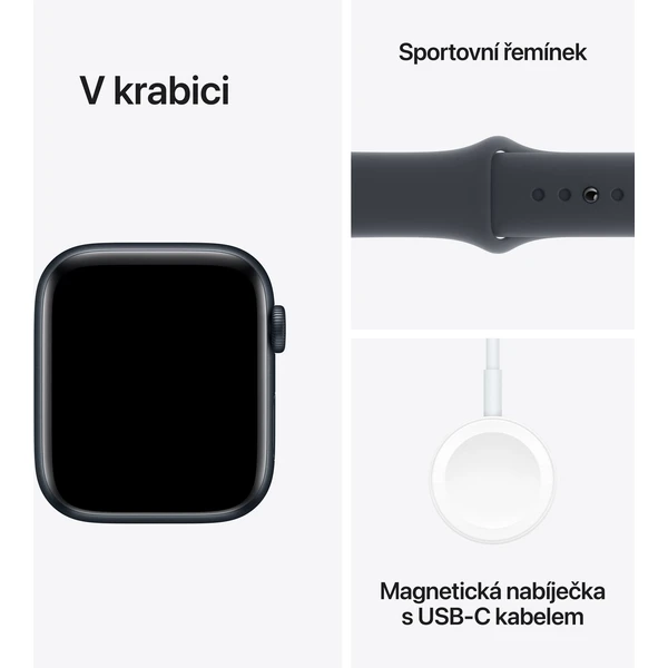 Apple Watch SE (2024) 40mm Temne atramentový hliník s atramentovým športovým remienkom M/L - Inteligentné hodinky - Obrázok C5Q7000K01