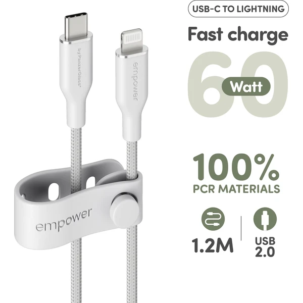 PanzerGlass USB-C/Lightning napájací kábel 60W 1,2m biely - Káble a redukcie - Obrázok C73J000K01