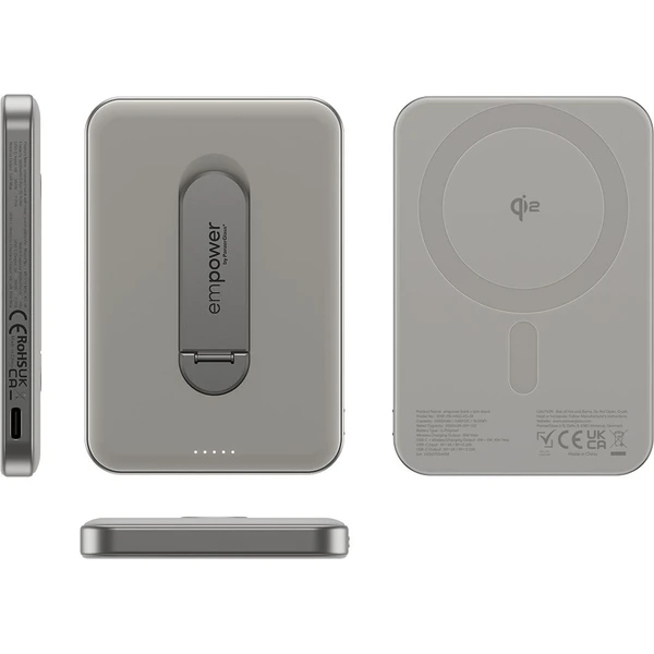 PanzerGlass® empower bezdrôtová Qi2 powerbanka 5000 mAh, MagSafe, otočný stojan, sivá - Powerbanky - Obrázok C83J000K01