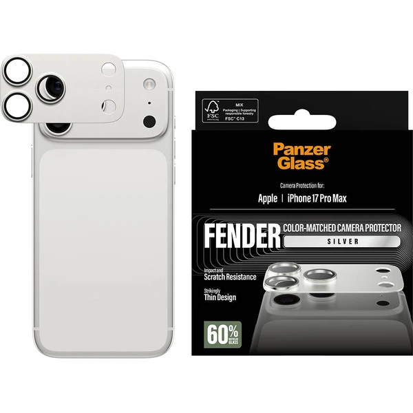 PanzerGlass® FENDER hliníková ochrana fotoaparátu Apple iPhone 17 Pro Max strieborná - Ochranné fólie a sklo - Obrázok C8XL000K01