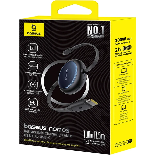 Dátový kábel Baseus Nomos USB-C/USB-C 1,5m 100W čierny - Káble - Obrázok CAGE000L01