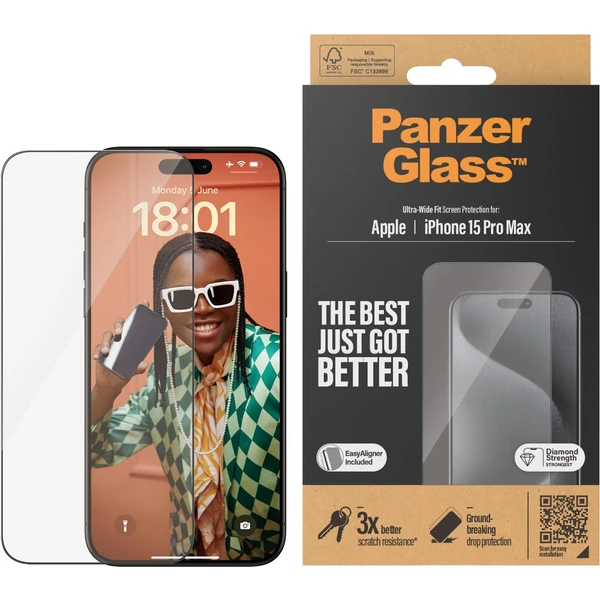PanzerGlass Ultra-Wide Fit ochranné sklo Apple iPhone 15 Pro Max - Ochranné fólie a sklo - Obrázok CATS100501