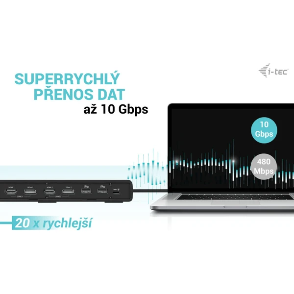 i-tec USB 3.0 / USB-C / Thunderbolt Dual Display dokovacia stanica s PD 100W - Dokovacie stanice - Obrázok CBP8000601