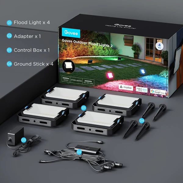 Govee Flood Lights 2 vonkajšie SMART LED svetlá 4ks - Inteligentné osvetlenie - Obrázok CBQK000K01