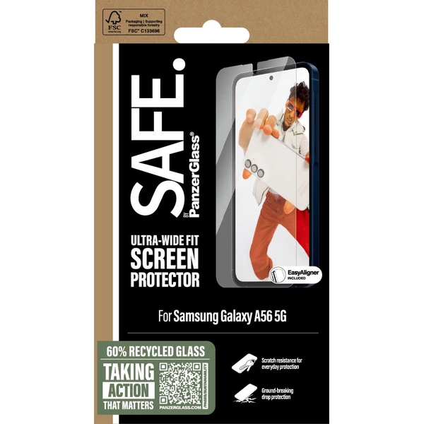 PanzerGlass® SAFE Ultra-Wide Fit sklo Samsung Galaxy A56 5G s inštalačným rámčekom - Ochranné fólie a sklo - Obrázok CBUC000K01