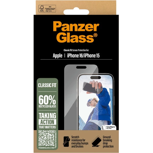 PanzerGlass® Classic Fit sklo Apple iPhone 16 - Ochranné fólie a sklo - Obrázok CC08000P01