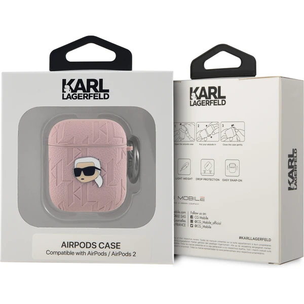 Karl Lagerfeld PU Embossed Karl Head puzdro AirPods 1/2 ružové - Puzdra - Obrázok CCT6000L01