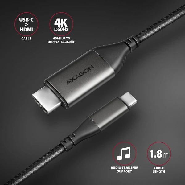 AXAGON USB-C/HDMI 2.0 kábel 4K 1,8m čierny - Káble a redukcie - Obrázok CEX3000L01